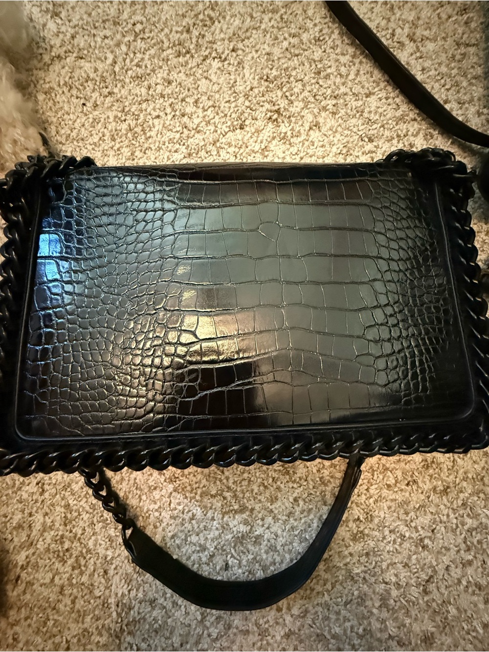 NWOT ALDO Black Croc-Embossed Chain Shoulder Bag - Women